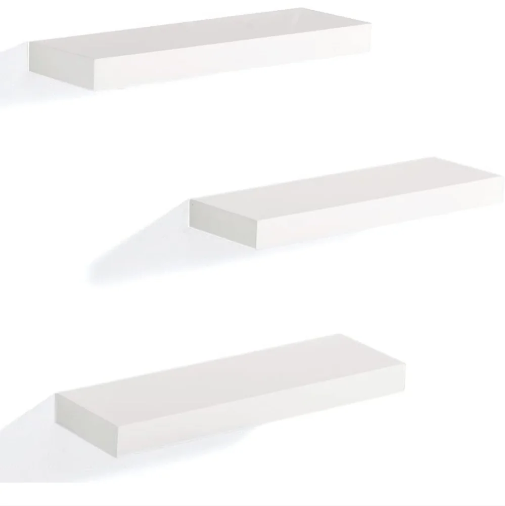 :Set of 3 Floating Shelves White Solid Wood Wall Shelves with Invisible Brackets